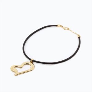 Collana Cuore in cuoio e ciondolo in oro