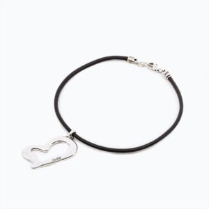 Collana Cuore in cuoio e ciondolo in argento