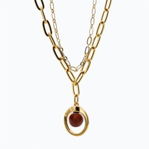 Collana Cerchio doppia Versatile Thin oro — Sfera in ceramica marrone chiaro
