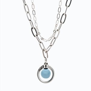 Collana Cerchio doppia Versatile Thin argento — Sfera in ceramica azzurro