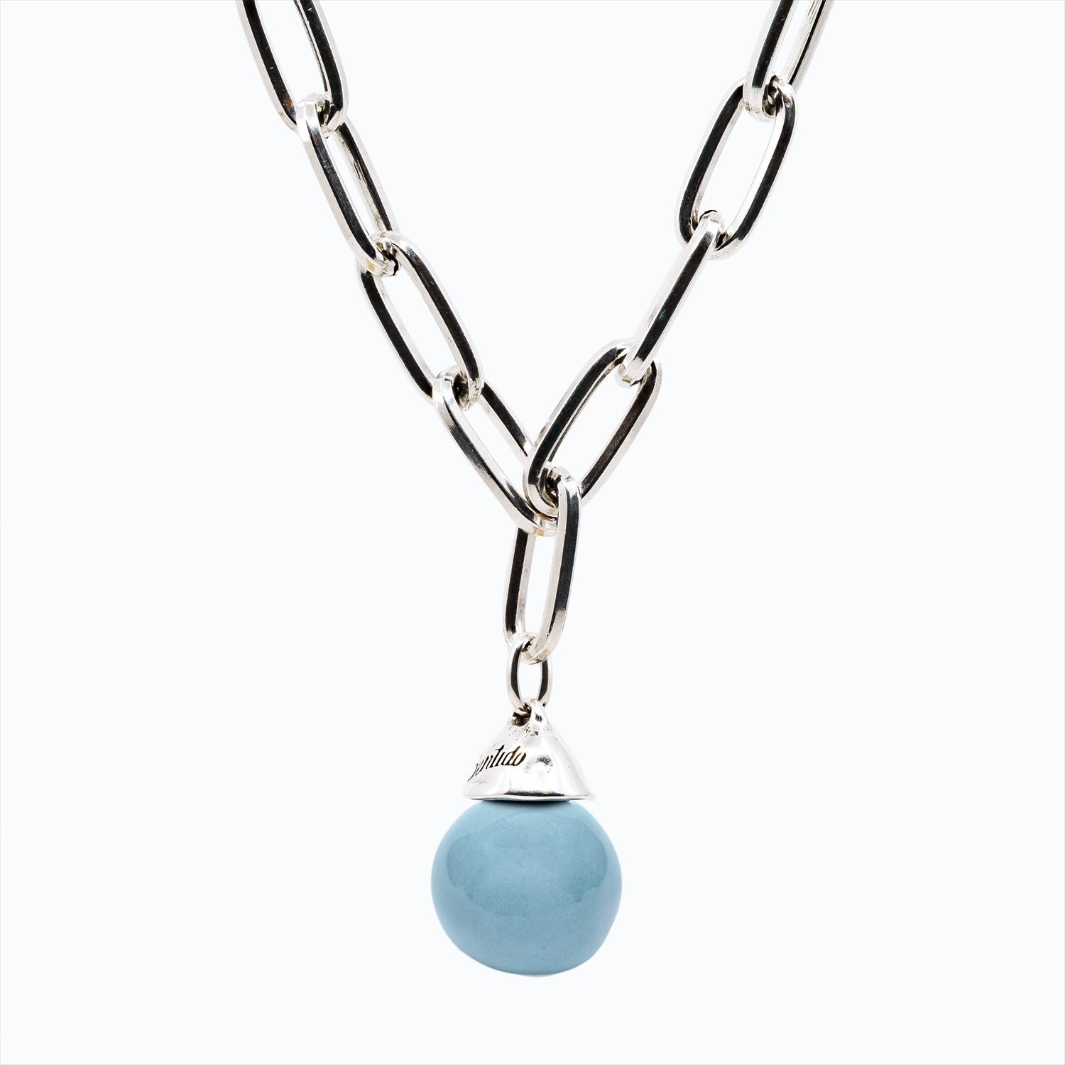 Collana Campana Versatile linea Bold argento — Sfera in ceramica azzurro