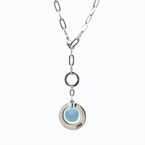Collana Cerchio Versatile Thin argento — Sfera in ceramica azzurro