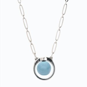 Collana Cerchio Versatile Thin argento — Sfera in ceramica azzurro