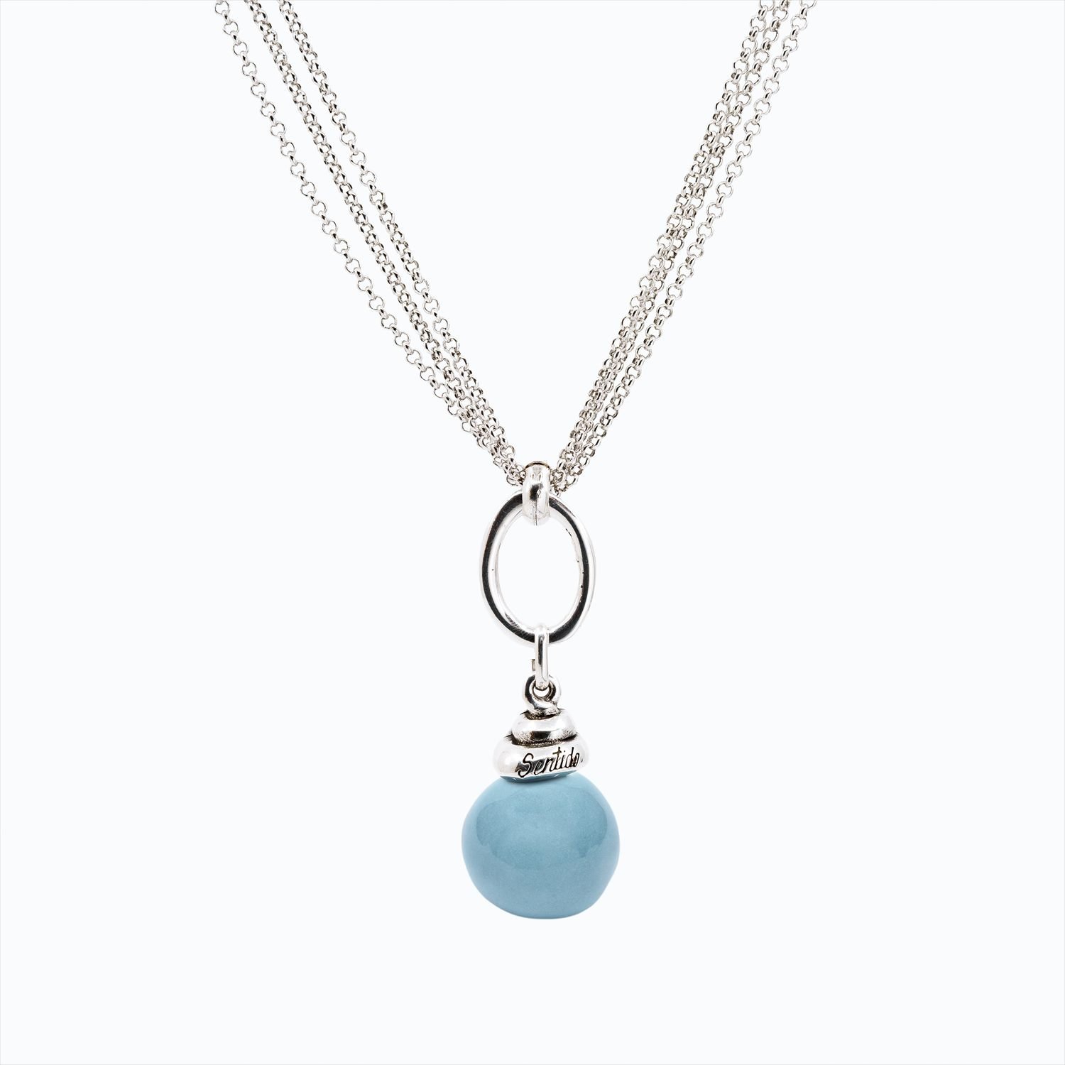 Collana Campana Versatile linea Bold argento — Sfera in ceramica azzurro
