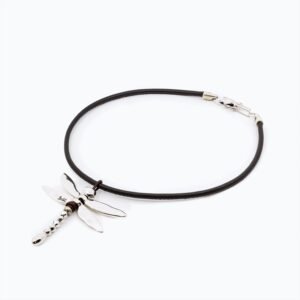 Collana Dragonfly in cuoio e ciondolo in argento
