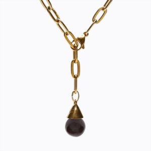 Collana Goccia Versatile Thin oro — Sfera in ceramica marrone cioccolato