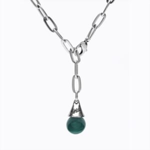 Collana Goccia Versatile Thin argento — Sfera in ceramica verde petrolio