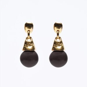 Orecchini Goccia Versatile oro — Sfera in ceramica marrone cioccolato