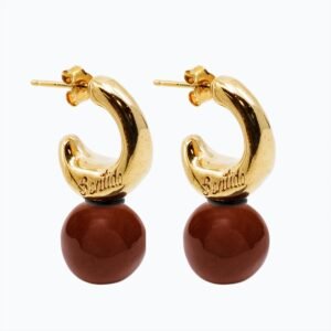 Orecchini Mezzaluna Versatile oro — Sfera in ceramica marrone chiaro