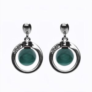 Orecchini Cerchio Versatile argento — Sfera in ceramica verde petrolio